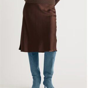 Quince Skirt, SZ S, Midi, Chocolate Brown , 100% Washable Silk, NWT